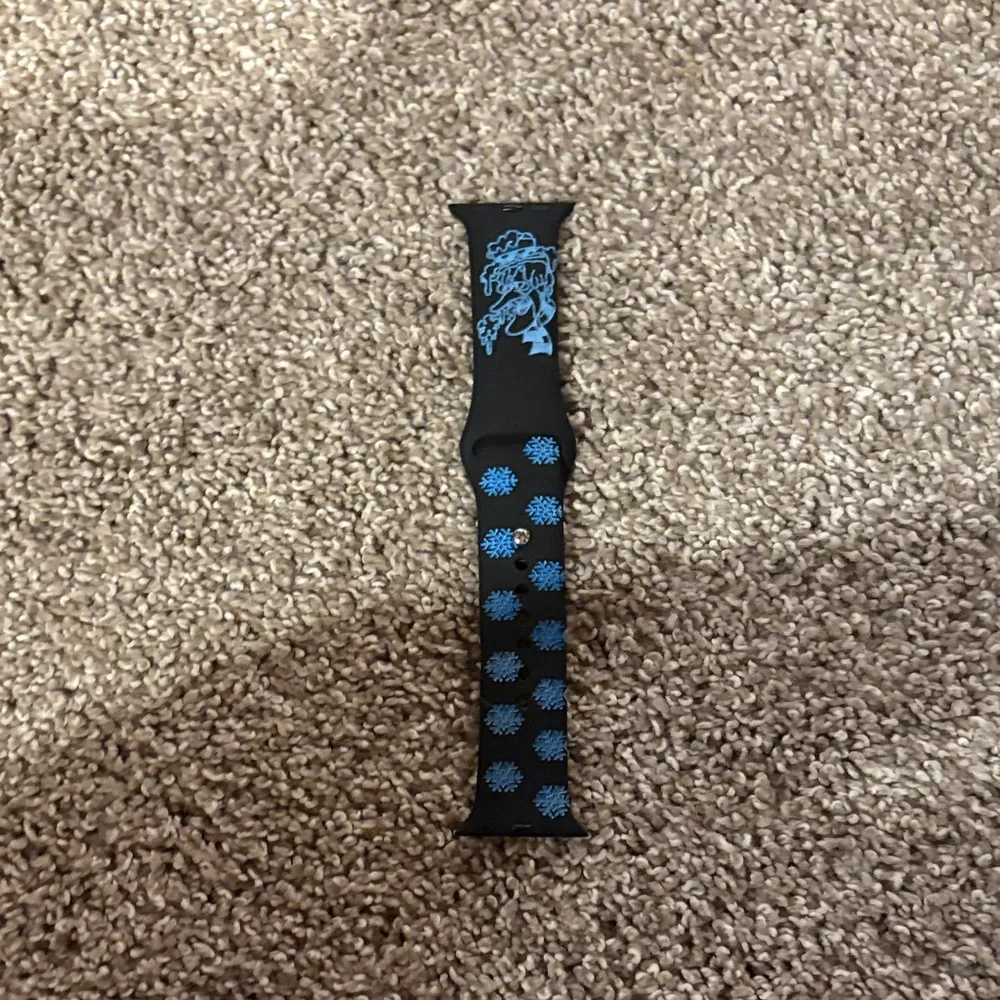 Black Silicone Watch Band with Light Blue Floral Motif